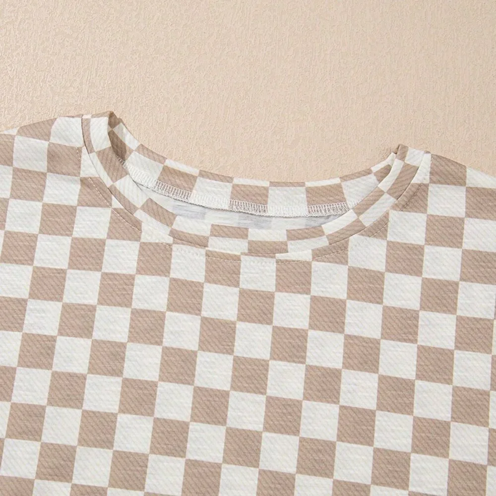 Casual Multicolor Women's Checkered T-Shirt & High Waist Skirt
